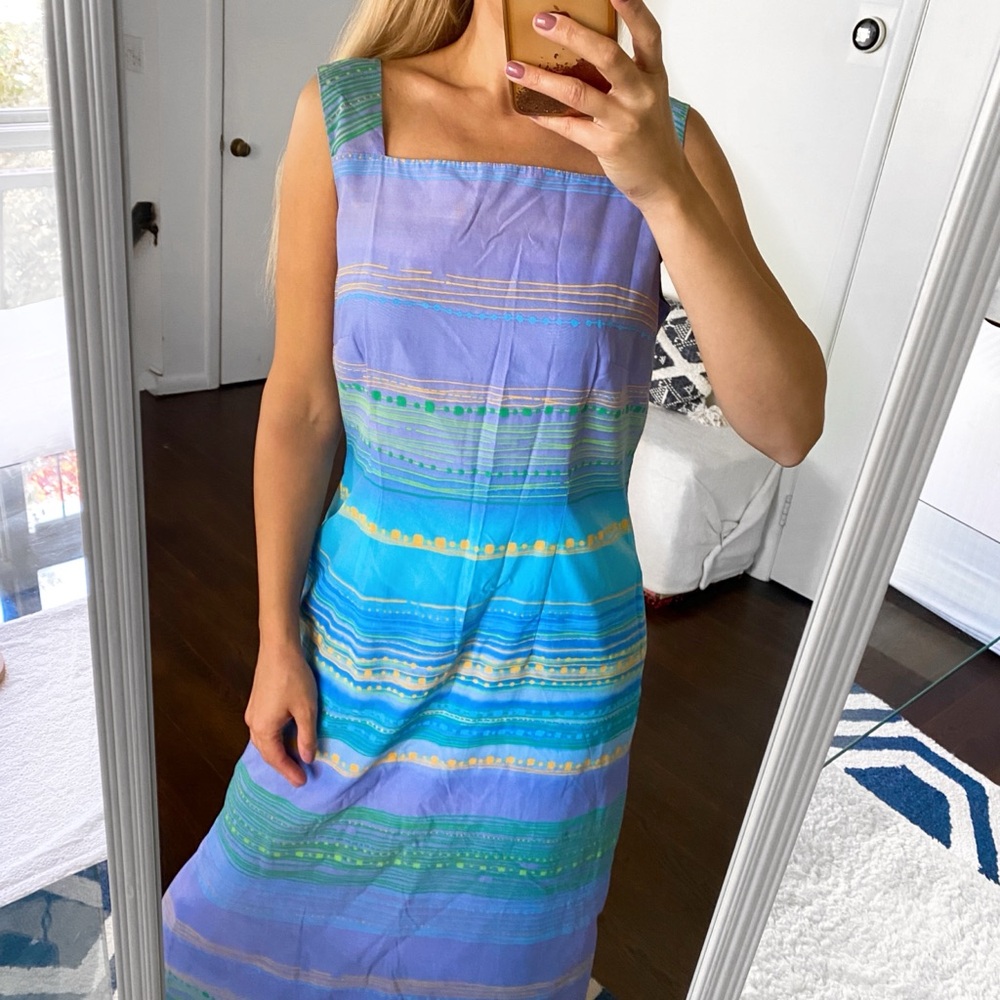🦋 ART-TO-BE ELEGANT BLUE PURPLE MULTI SQUARE NECK MAXI DRESS! - Picture 2 of 12